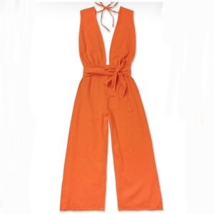 WET Swim Riviera Maya Stella Fashion Plunge Neck Jumpsuit In Orange Size XS